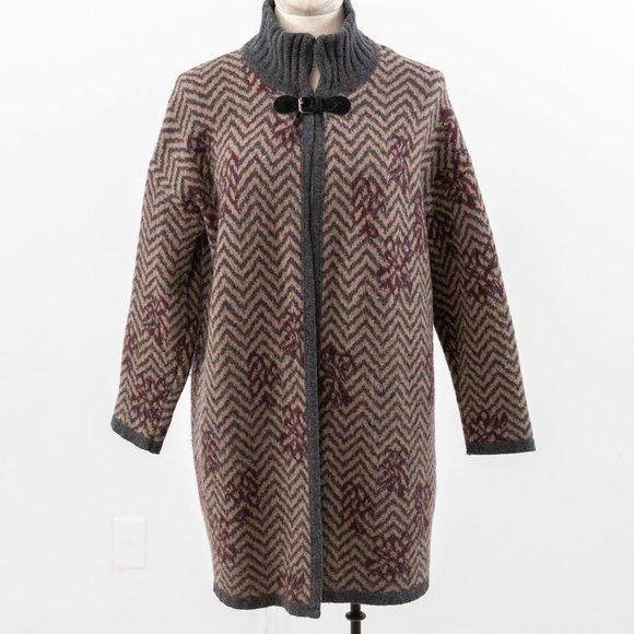 Vintage Sweaters - Vintage 70s S Italian Wool Print Sweater Jacket